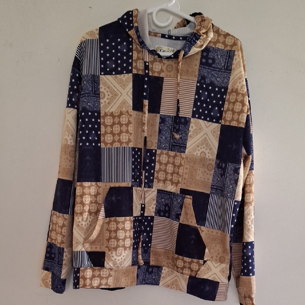 Patchwork Hoodie With Drawstring - image 1